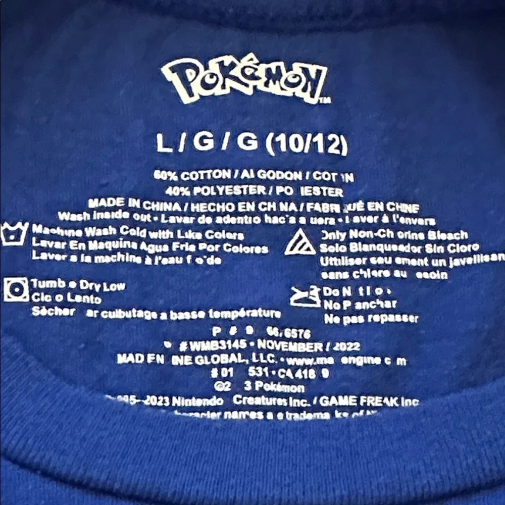 Pokémon Kids Blue‎ Graphic T-Shirt Pikachu Youth Size L 8/10